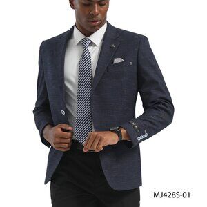 Navy Textured Knit Notch Lapel Slim Fit Tazzio Men's Jacket